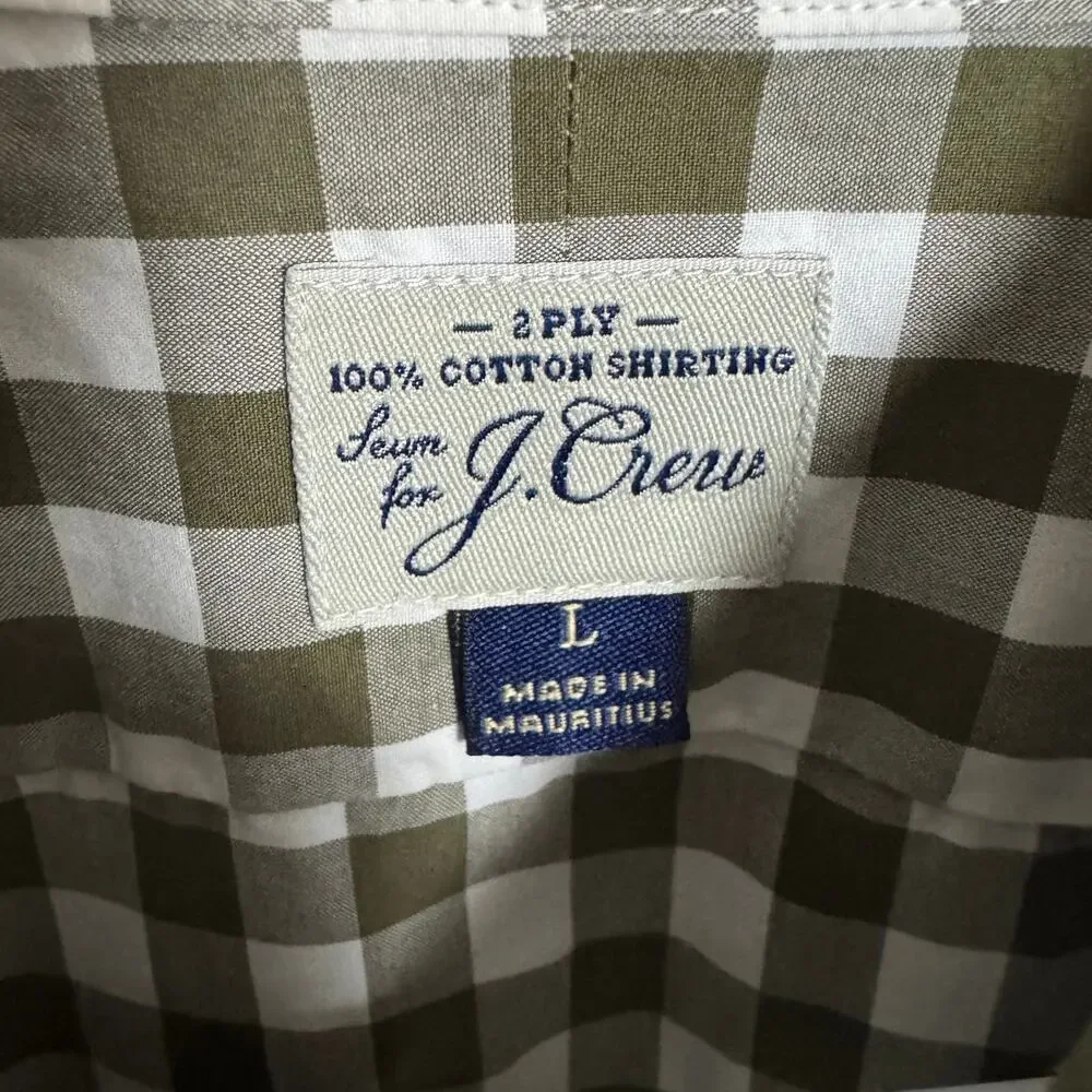 J.Crew Shirt Mens L Green White Gingham Long Sleeve Button Down Cotton Preppy